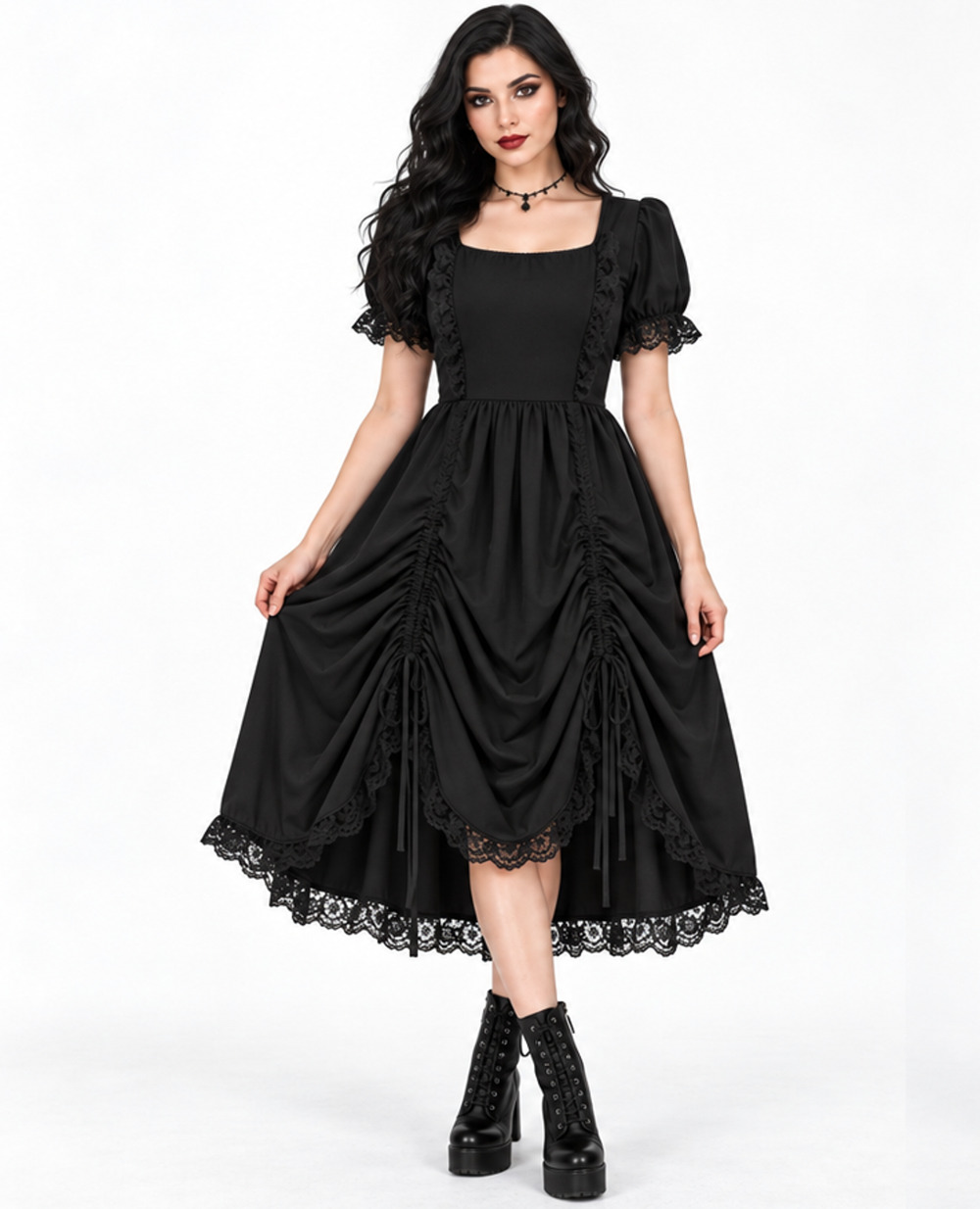 Scarlet Darkness Victorian Dress Hi-Low W/ Drawstrings Sz L Gothic Dark Romance